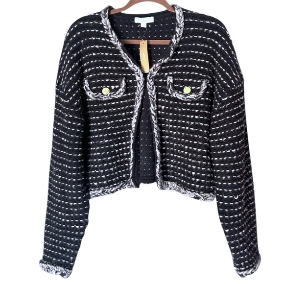 J. Crew Cropped Marled Yarn Lady Jacket Woman's L Gold Button Flap Pockets NEW - Picture 1 of 9